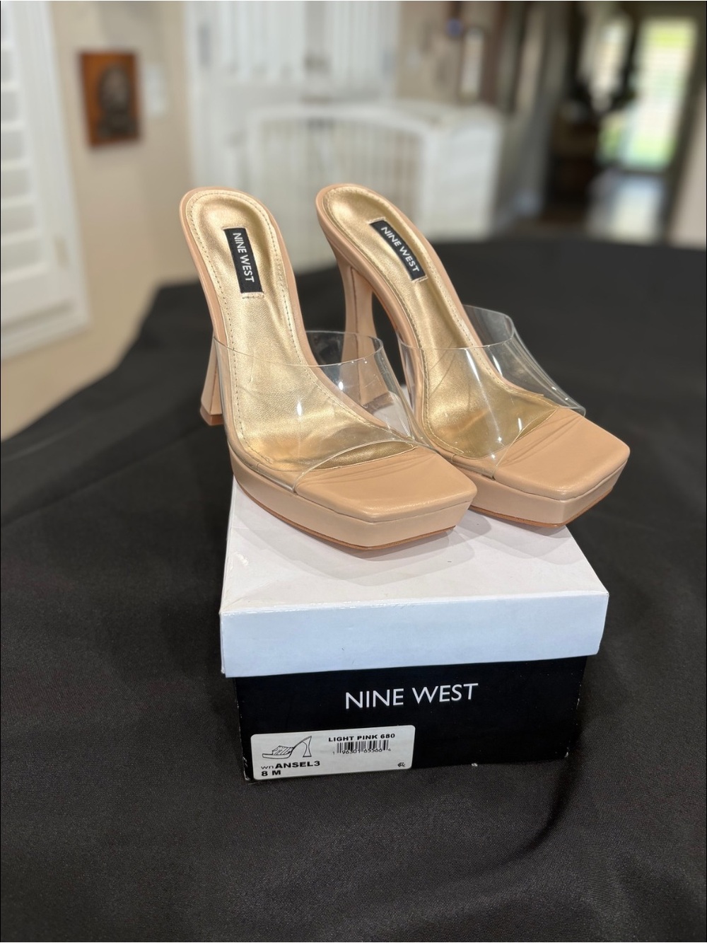 Nine West Women’s Nude Clear Strap Platform Heels